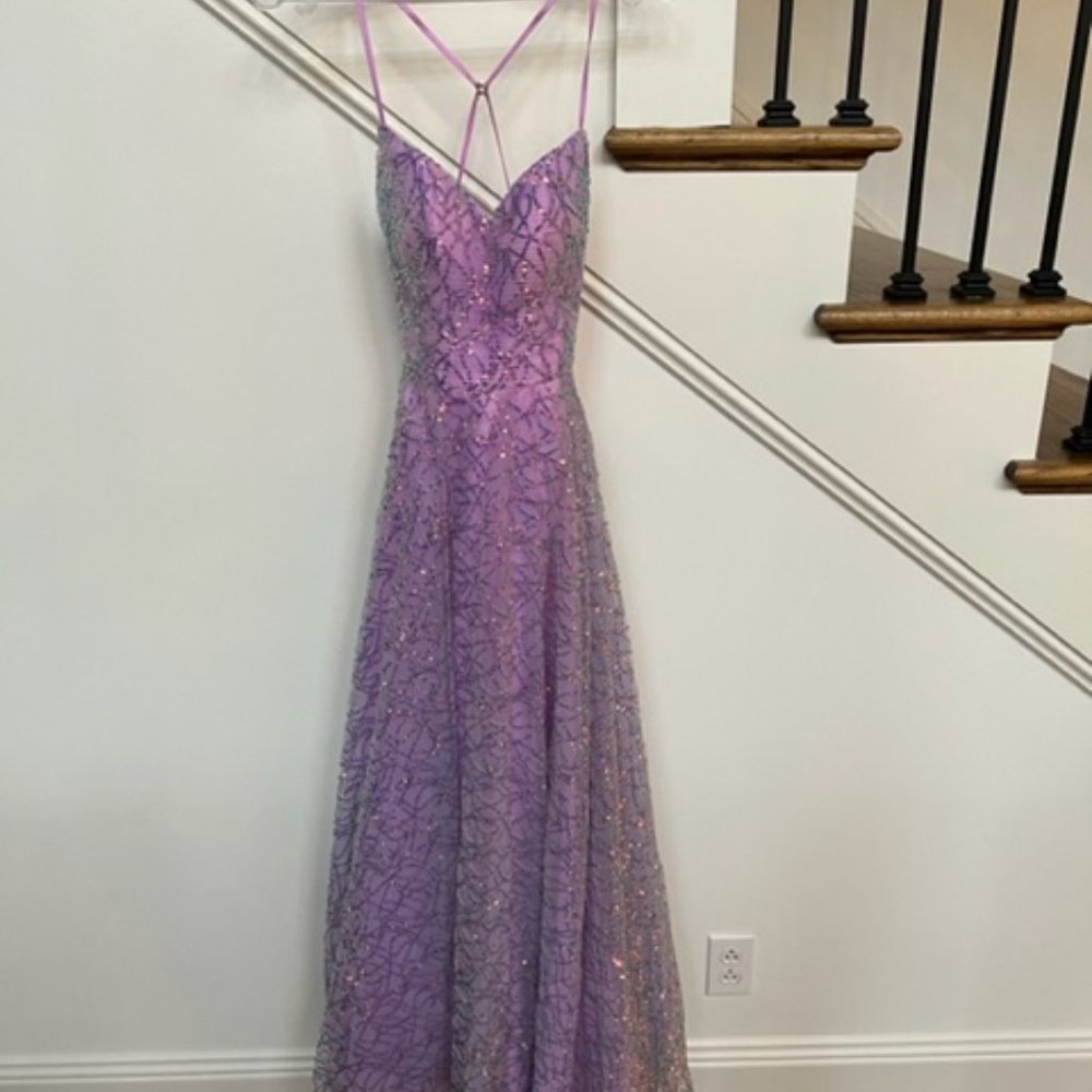 La Femme Lavender with Sequin Detail over entire dress.
